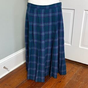Vintage Plaid Pleated Blue Purple 100% Wool Women's Skirt